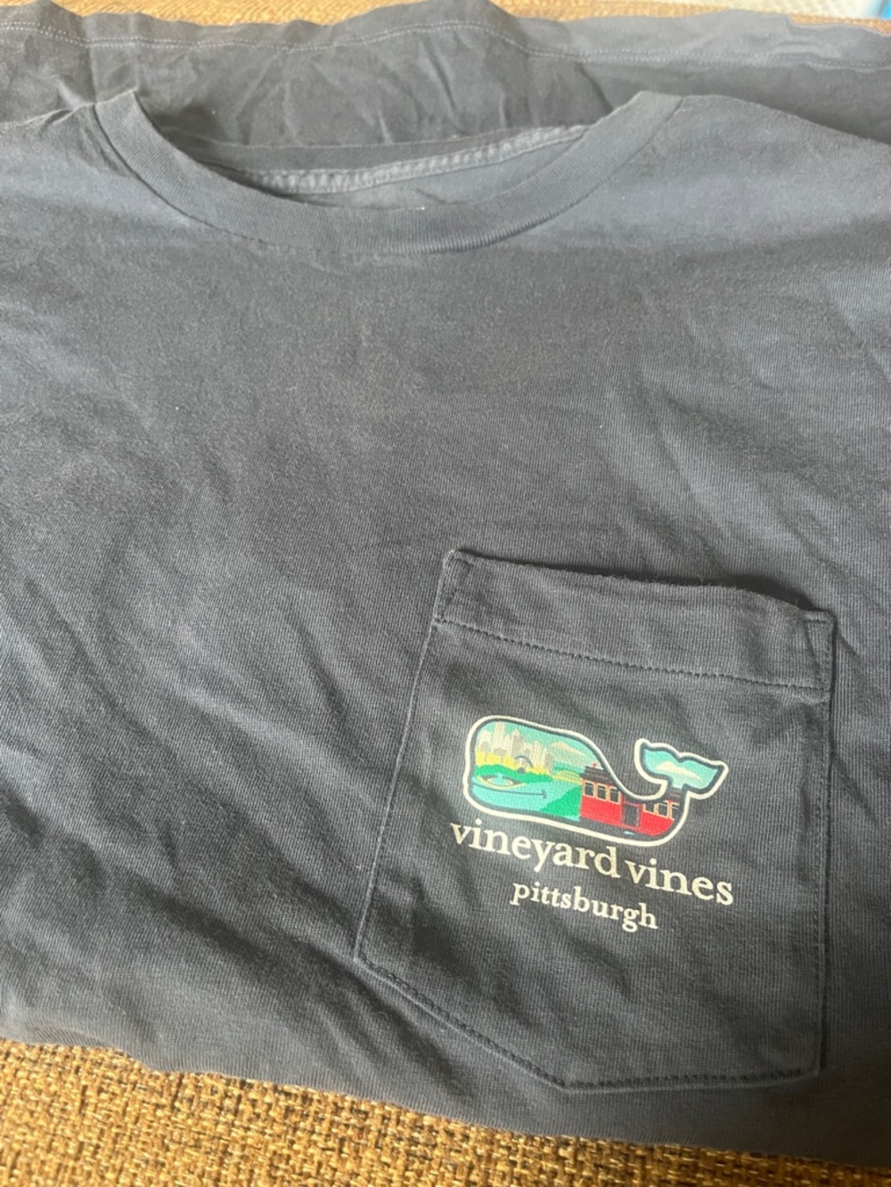 Vineyard Vines Black Short Sleeve Pocket Tee with Colorful Whale Logo